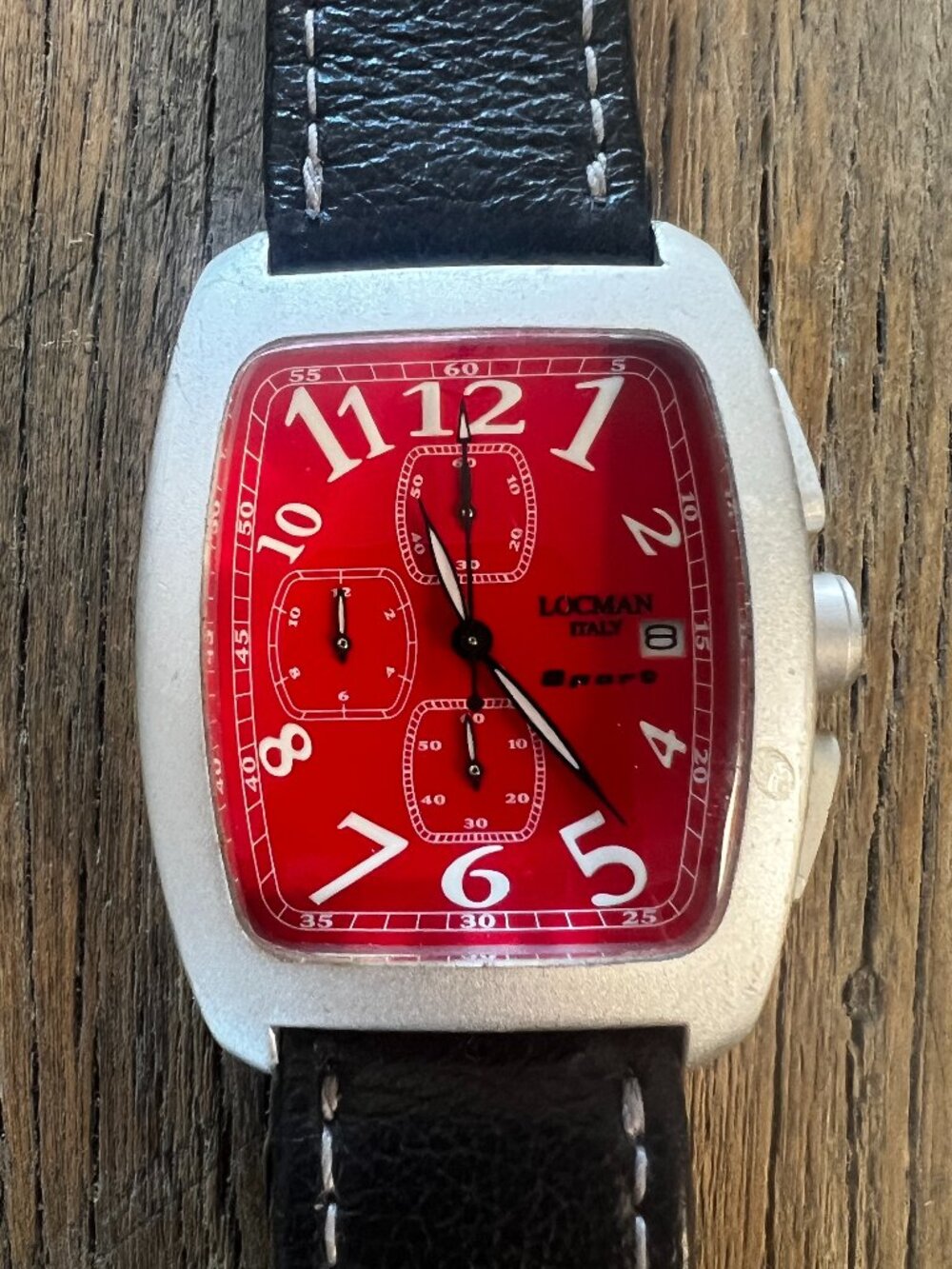 Locman Sport Tonneau Chronograph Ref 487 Red Dial Italy Watch